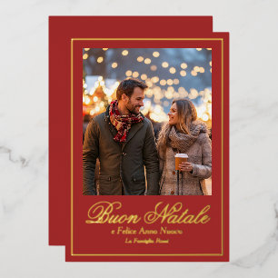 Tarjeta Festiva Con Relieve Metalizado Toro marrón Natale e Felice Anno Nuovo Foto de esc
