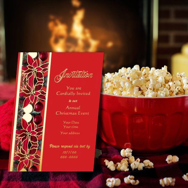Tarjeta Festiva Con Relieve Metalizado Traditional Red Florals Foil Christmas Invitation (Subido por el creador)