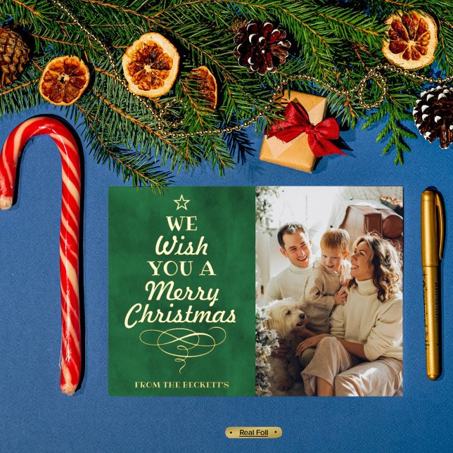 Tarjeta Festiva Con Relieve Metalizado Trendy Typography Christmas Tree Photo Real (Subido por el creador)