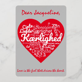 Tarjeta Festiva Con Relieve Metalizado Tres docenas de maneras de escribir amor en forma 