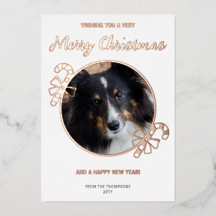 Tarjeta Festiva Con Relieve Metalizado Tu foto personalizada con bastones de caramelo fes