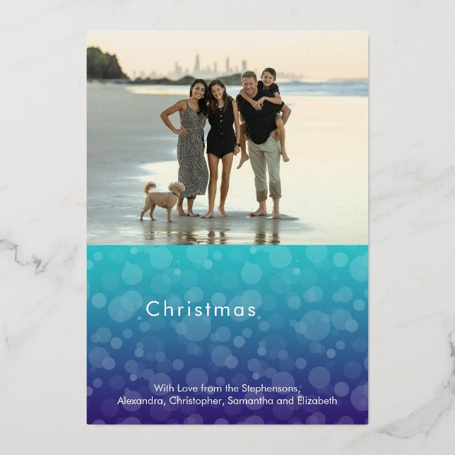 Tarjeta Festiva Con Relieve Metalizado Turquoise Ocean Bubbles Feliz Navidad (Anverso)