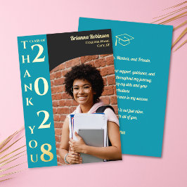Tarjeta Festiva Con Relieve Metalizado Turquoise Photo Modern Graduation Thank You Gold