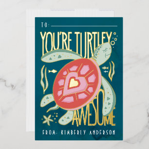 Tarjeta Festiva Con Relieve Metalizado Turtley Awesome Foil Pressed Card
