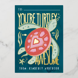 Tarjeta Festiva Con Relieve Metalizado Turtley Awesome Foil Pressed Card