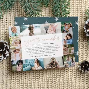 Tarjeta Festiva Con Relieve Metalizado Un año para recordar Año en Collage de fotos de