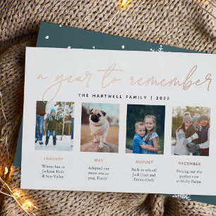 Tarjeta Festiva Con Relieve Metalizado Un año para recordar   Año en Collage de fotos de