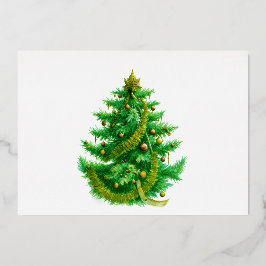 Tarjeta Festiva Con Relieve Metalizado Un árbol de Navidad Mandelbrot con bombillas rojas