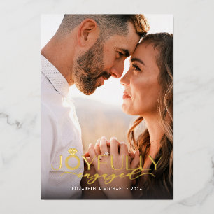 Tarjeta Festiva Con Relieve Metalizado Una Foto de Compromiso Feliz