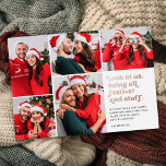 Tarjeta Festiva Con Relieve Metalizado Una mirada divertida a los 5 Navidades de Collage<br><div class="desc">Esta divertida tarjeta de vacaciones de cinco collage de fotos presenta una tipografía de estilo retro que dice, "Mírennos, siendo todos festivos y cosas" en Relieve metalizado de oro real. Don esos sombreros de Santa, corderos de renos, suéteres feos u otros atuendos y accesorios Navidades obvios. Entonces, tomen algunas fotos....</div>