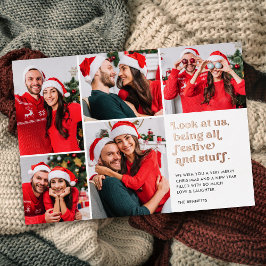 Tarjeta Festiva Con Relieve Metalizado Una mirada divertida a los 5 Navidades de Collage 