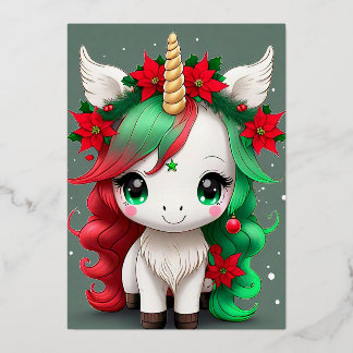 Tarjeta Festiva Con Relieve Metalizado Unicorn navidades
