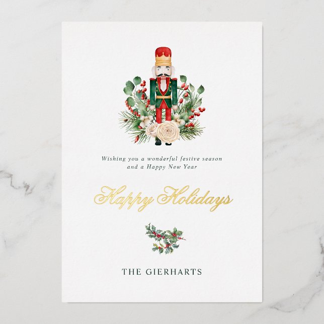 Tarjeta Festiva Con Relieve Metalizado Vacaciones de Navidades de la familia Nutcracker F (Anverso)