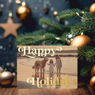 Tarjeta Festiva Con Relieve Metalizado Vacaciones felices modernas minimal 1 foto elegant