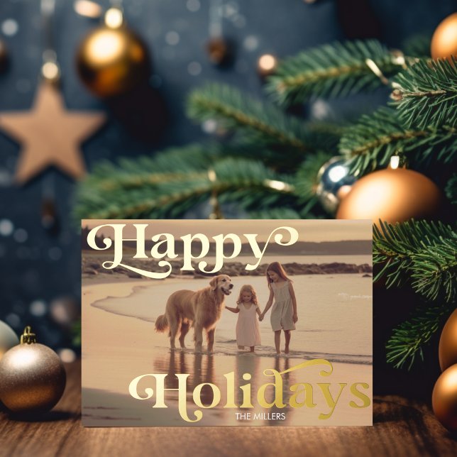 Tarjeta Festiva Con Relieve Metalizado Vacaciones felices modernas minimal 1 foto elegant (Modern Happy Holidays Minimal 1 Photo Elegant Foil Holiday Card)