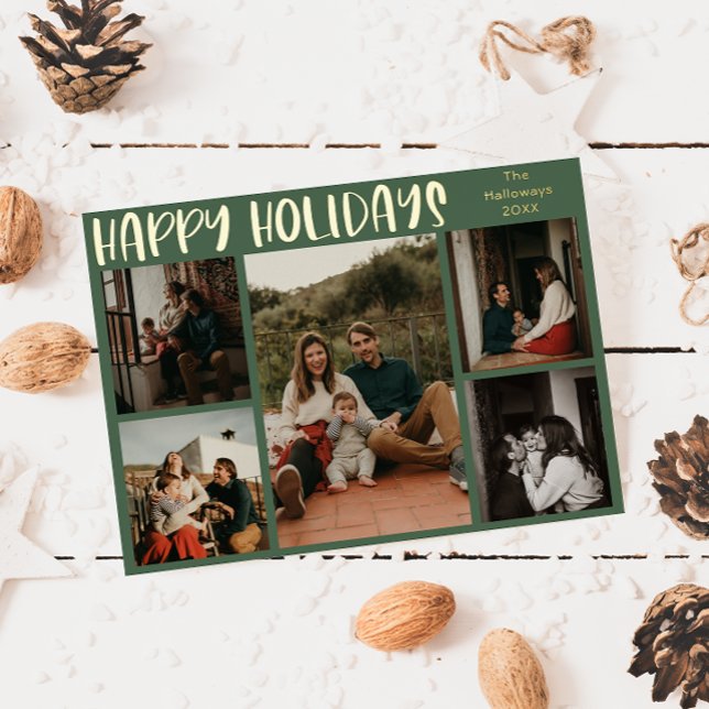 Tarjeta Festiva Con Relieve Metalizado Vacaciones felices simples | Green Five Photo Gold (Subido por el creador)