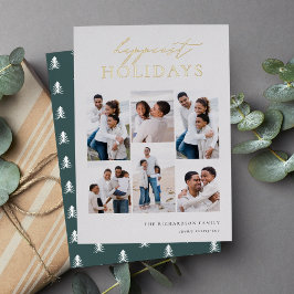 Tarjeta Festiva Con Relieve Metalizado Vacaciones más felices Collage de fotos elegante 6