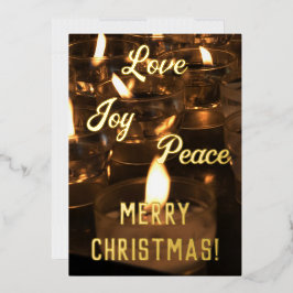Tarjeta Festiva Con Relieve Metalizado Velas Elegantes Hoja de Oro Real Feliz Navidad Foi