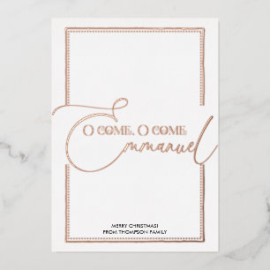 Tarjeta Festiva Con Relieve Metalizado ¡Ven, Emmanuel! Navidad cristiana Natividad