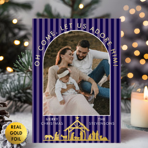 Tarjeta Festiva Con Relieve Metalizado Venid, adorémosle Natividad Navidad Foto