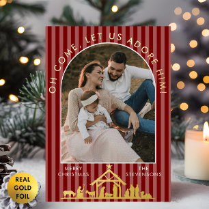 Tarjeta Festiva Con Relieve Metalizado Venid, adorémosle Natividad Navidad Foto