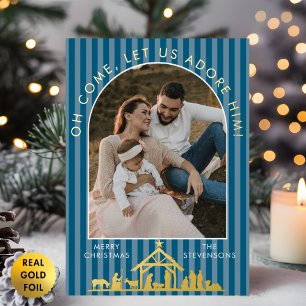 Tarjeta Festiva Con Relieve Metalizado Venid, adorémosle Natividad Navidad Foto
