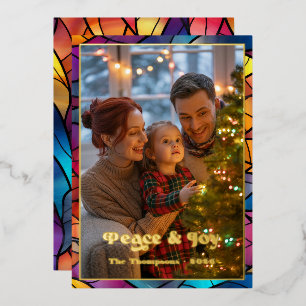 Tarjeta Festiva Con Relieve Metalizado Ventana de Vidrio Emplomado Navidad Foto Paz y Ale