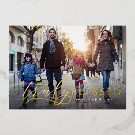 Tarjeta Festiva Con Relieve Metalizado Verdaderamente bendecidos Navidades religiosos, un