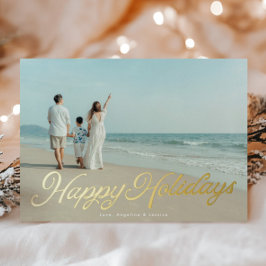 Tarjeta Festiva Con Relieve Metalizado Verdaderas vacaciones felices por las letras de Re