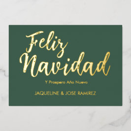 Tarjeta Festiva Con Relieve Metalizado Verde Feliz Navidad Relieve metalizado dorado espa
