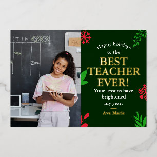Tarjeta Festiva Con Relieve Metalizado Verde Fiesta El Mejor Profesor de Todos! De Estudi