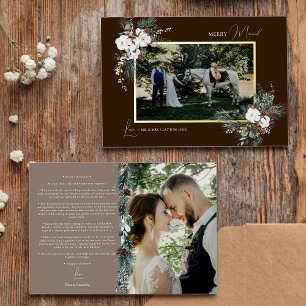 Tarjeta Festiva Con Relieve Metalizado Verde Marrón Antiguo Feliz Casados Foto