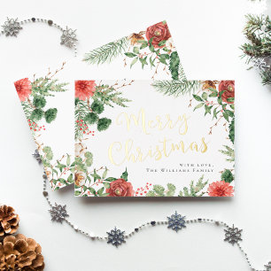 Tarjeta Festiva Con Relieve Metalizado Verde Navidad Feliz Dorado