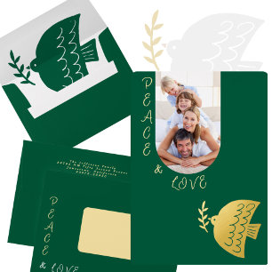Tarjeta Festiva Con Relieve Metalizado Verde profundo, Navidades amarillo mantequilla y o