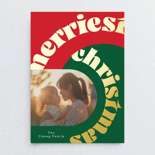Tarjeta Festiva Con Relieve Metalizado verde rojo negrita navidad oro ovalo dos foto