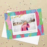 Tarjeta Festiva Con Relieve Metalizado Vibrante Resumen Arte ¡Qué Diversión! Foto<br><div class="desc">Una vibrante y divertida tarjeta de vacaciones con obras de arte originales de Debbie en The Spoted Olive™ con acentos de Relieve metalizado prensados y un marco para tu foto. Las palabras "Oh What Fun" pueden ser eliminadas y reemplazadas por su propio texto. Fácil de personalizar y cambiar el color...</div>