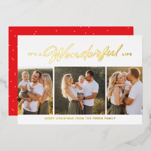 Tarjeta Festiva Con Relieve Metalizado vida maravillosa tres foto rojo Navidad