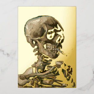 Tarjeta Festiva Con Relieve Metalizado Vincent van Gogh - Cráneo con cigarrillo encendido