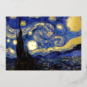 Tarjeta Festiva Con Relieve Metalizado Vincent Van Gogh - La noche estrellada