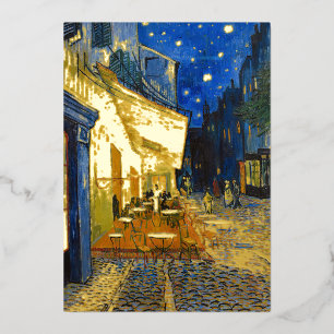 Tarjeta Festiva Con Relieve Metalizado Vincent van Gogh - Terraza del Café por la Noche