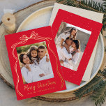 Tarjeta Festiva Con Relieve Metalizado Vintage Bow Merry Christmas Red 2 Photo<br><div class="desc">Celebre la temporada con estilo con esta lujosa tarjeta de Navidades de Relieve metalizado, que incluye su foto vertical favorita en familia contra un rico fondo rojo adornado con un elegante arco de Relieve metalizado dorado y cinta adhesiva. "Feliz Navidad" brilla en Relieve metalizado dorado, añadiendo un toque de sofisticación,...</div>