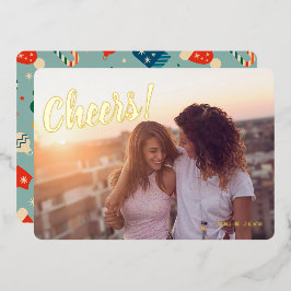 Tarjeta Festiva Con Relieve Metalizado Vintage Christmas Pattern Cheque One Photo Gold