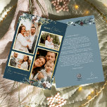 Tarjeta Festiva Con Relieve Metalizado Vintage de la Marina Blue Greenery Cuatro Collages<br><div class="desc">Bienvenidos a nuestro encantador diseño de tarjetas de vacaciones de Relieve metalizado Vintage Four Collage de fotos Navy Blue Greenery, donde el encanto vintage se une a la elegancia moderna. Este diseño presenta una vegetación acuática intrincada y una caligrafía sutilmente elegante, con una tipografía sencilla, que refleja la esencia de...</div>