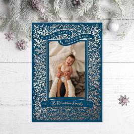 Tarjeta Festiva Con Relieve Metalizado Vintage Happy Hanukkah Holiday Tarjeta de Relieve 