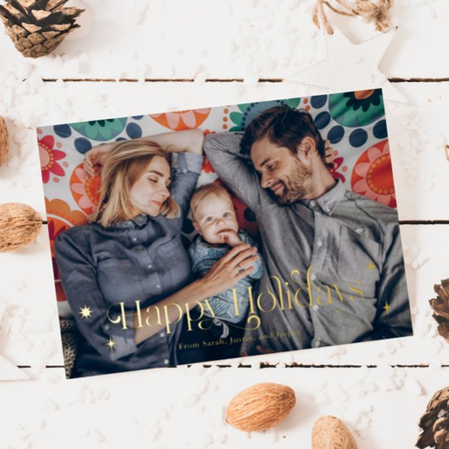 Tarjeta Festiva Con Relieve Metalizado Vintage Happy Holidays Navidad Foto familiar (Subido por el creador)