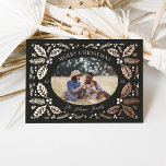 Tarjeta Festiva Con Relieve Metalizado Vintage Holly Berries Photo Christmas Coal<br><div class="desc">This classic and elegant holiday photo card features our original hand drawn winter foliage that frames the photo and curved type. The back features a matching pattern with photo and additional text.</div>