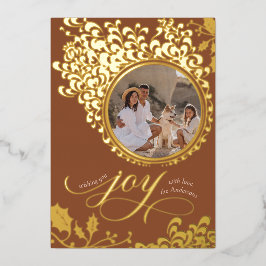 Tarjeta Festiva Con Relieve Metalizado Vintage Holly Una foto del Boho Brown Navidades Al