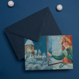 Tarjeta Festiva Con Relieve Metalizado Vintage Jenny Nyström Personalizado Feliz Navidad
