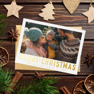 Tarjeta Festiva Con Relieve Metalizado Vintage Merry Christmas Retro Typography   Rojo