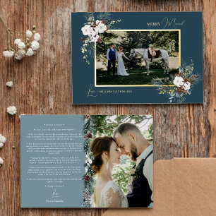Tarjeta Festiva Con Relieve Metalizado Vintage Merry Married Photo de Marina Blue Greener